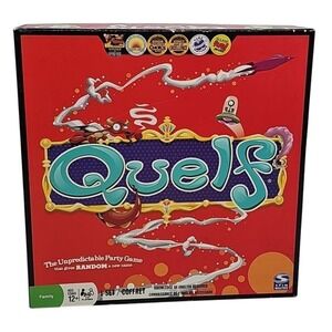 Quelf Board Game Spin Master 2010 Party Family Random Stunts Trivia Cards 12+